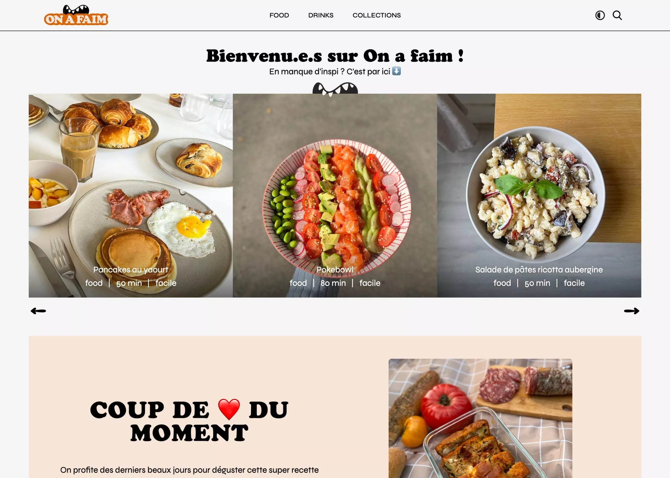 A preview screenshot of onafaim.fr's homepage